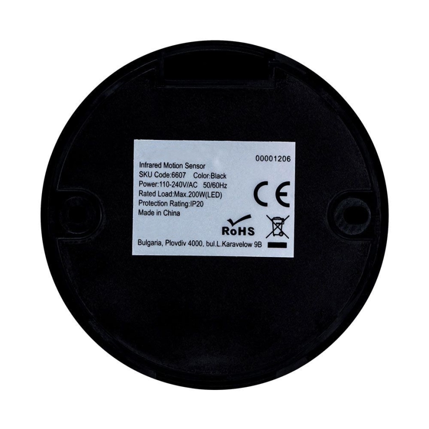 Infrapuna liiketunnistin 360° 200W/230V musta