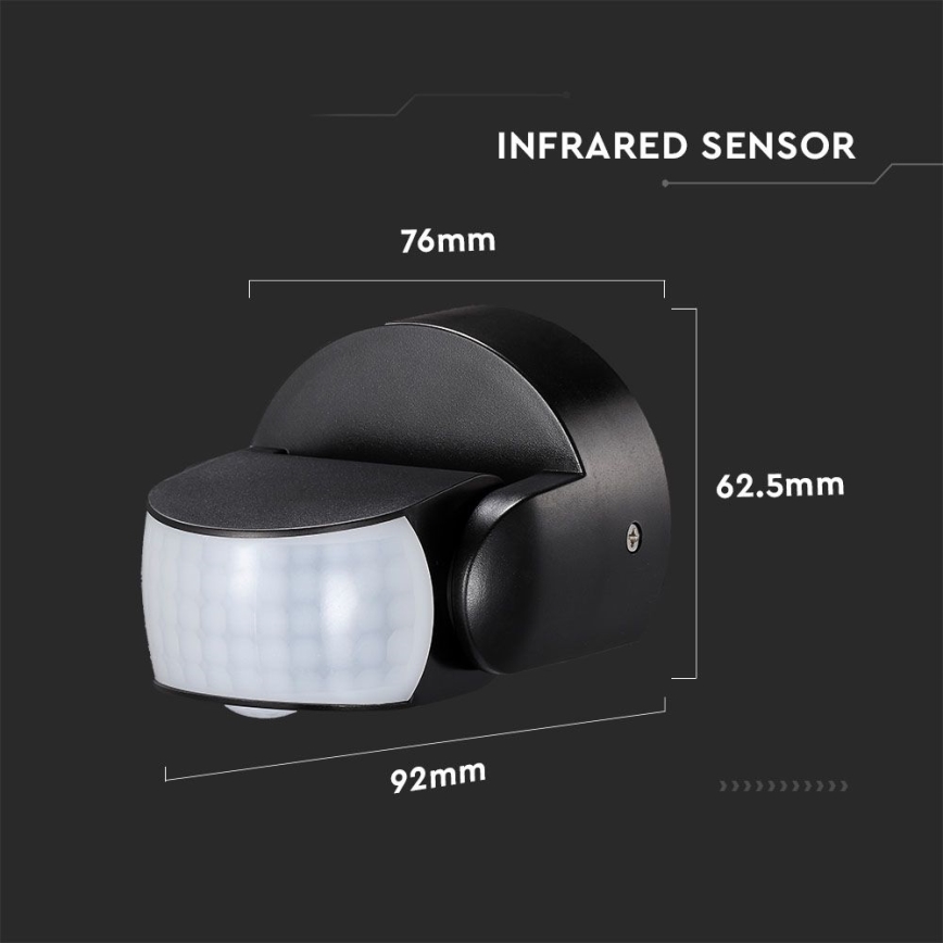 Infrapuna-ulkoliiketunnistin 180/360° 600W/230V IP65 musta