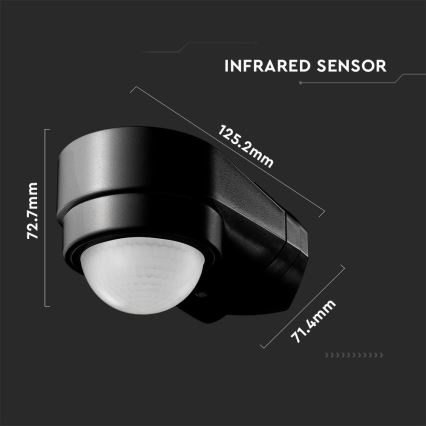 Infrapuna-ulkoliiketunnistin 240° 600W/230V IP65 musta