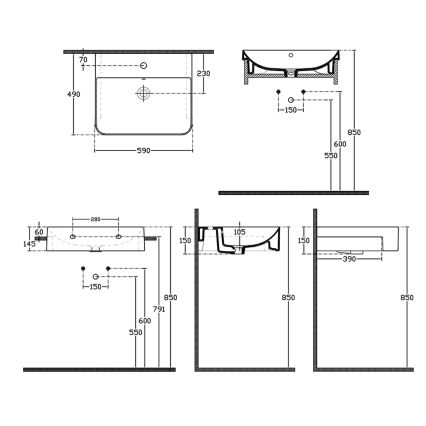 Isvea - Osittain upotettava pesuallas SOTT AQUA 59x49 cm keramiikka/valkoinen