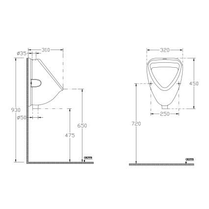 Isvea - ylävesiliitäntäinen pisuaari, keraaminen/valkoinen