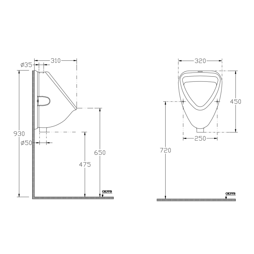 Isvea - ylävesiliitäntäinen pisuaari, keraaminen/valkoinen