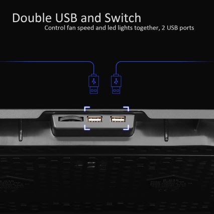 Jäähdytysalusta kannettavalle tietokoneelle 5x tuuletin 2xUSB musta