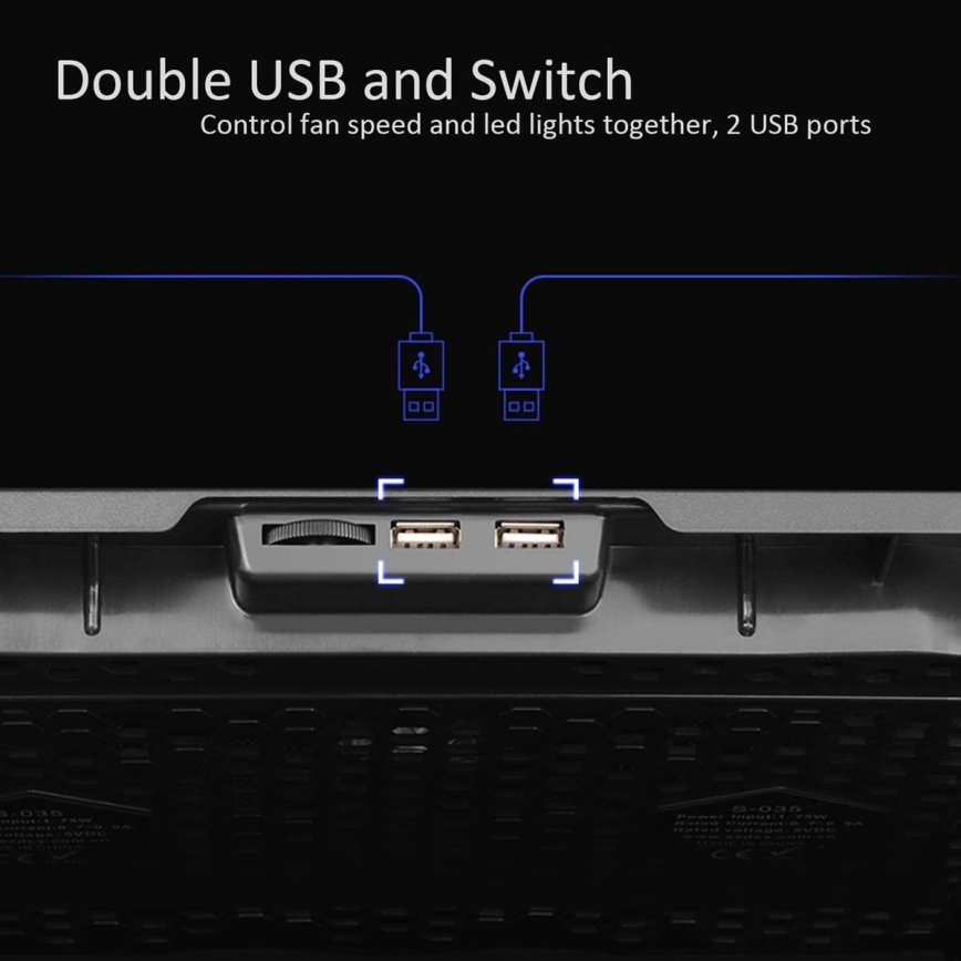 Jäähdytysalusta kannettavalle tietokoneelle 5x tuuletin 2xUSB musta