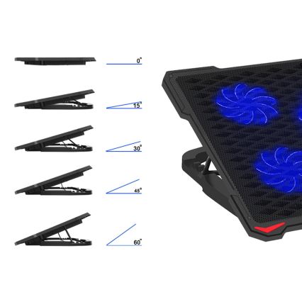 Jäähdytysalusta kannettavalle tietokoneelle 5x tuuletin 2xUSB musta