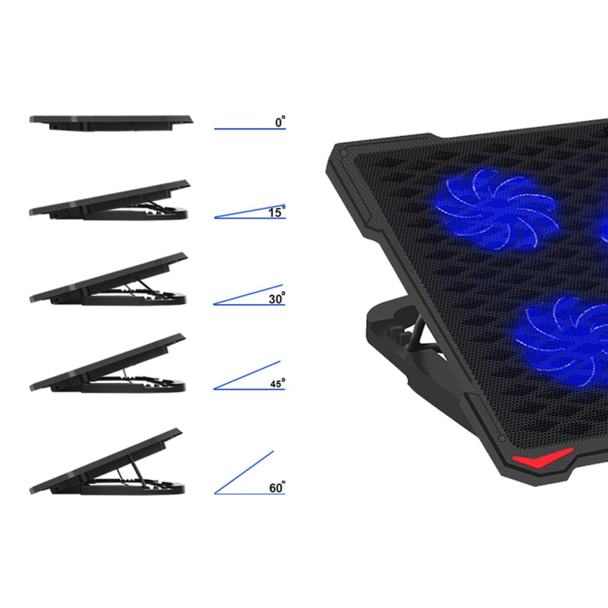 Jäähdytysalusta kannettavalle tietokoneelle 5x tuuletin 2xUSB musta