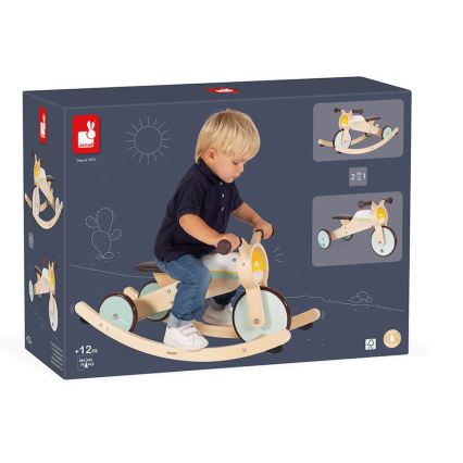 Janod - Lasten puinen työntöpyörä 2in1