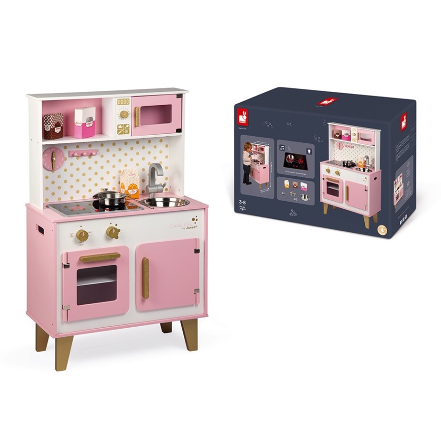 Janod - Puinen keittiö LED-keittotasolla CANDY CHIC