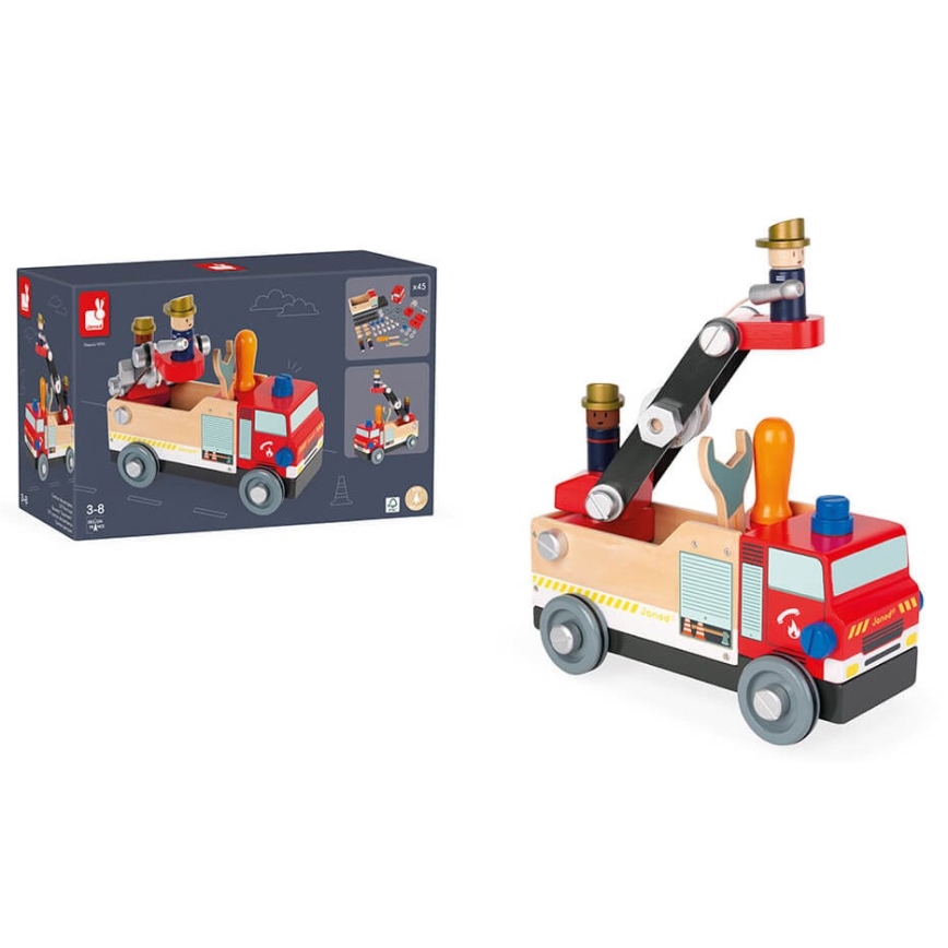 Janod - Puinen rakennussarja BRICOKIDS paloauto