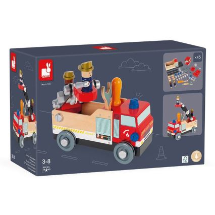 Janod - Puinen rakennussarja BRICOKIDS paloauto