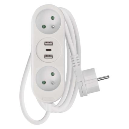 Jatkojohto 2 pistorasiaa + 2x USB-A + USB-C 1,4 m