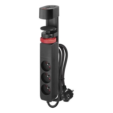 Jatkojohto kanssa attachment to pöytä 3Z + 3xUSB 1,5m musta