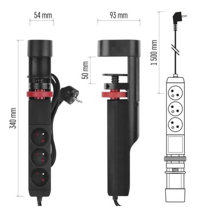 Jatkojohto kanssa attachment to pöytä 3Z + 3xUSB 1,5m musta