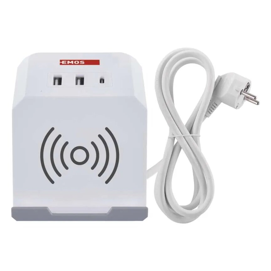 Jatkojohto kuutio langattomalla latauksella QI 2Z +2xUSB-A+1xUSB-C 2m valkoinen