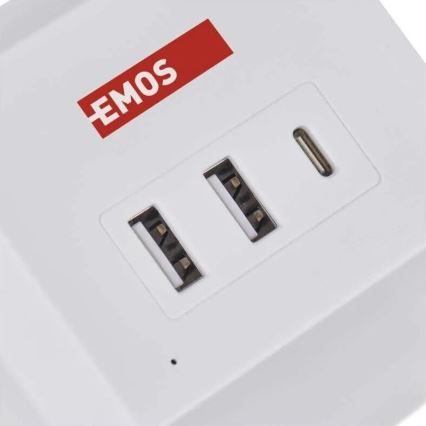 Jatkojohto kuutio langattomalla latauksella QI 2Z +2xUSB-A+1xUSB-C 2m valkoinen