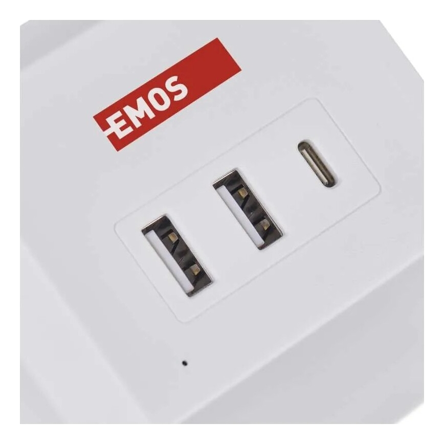 Jatkojohto kuutio langattomalla latauksella QI 2Z +2xUSB-A+1xUSB-C 2m valkoinen