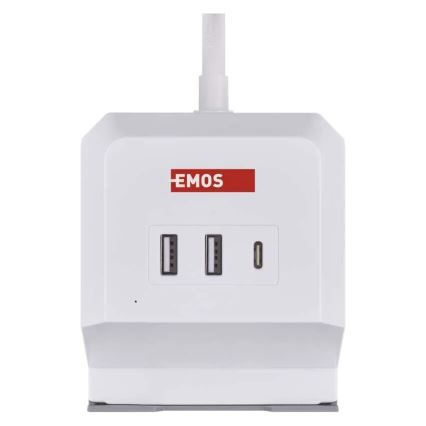 Jatkojohto kuutio langattomalla latauksella QI 2Z +2xUSB-A+1xUSB-C 2m valkoinen