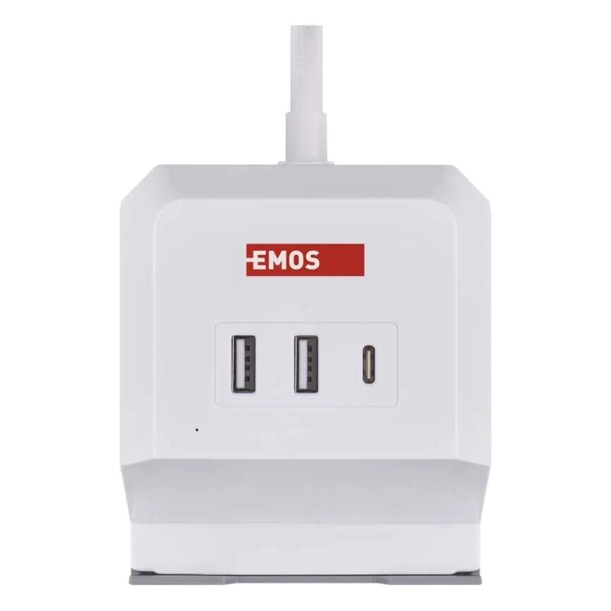 Jatkojohto kuutio langattomalla latauksella QI 2Z +2xUSB-A+1xUSB-C 2m valkoinen