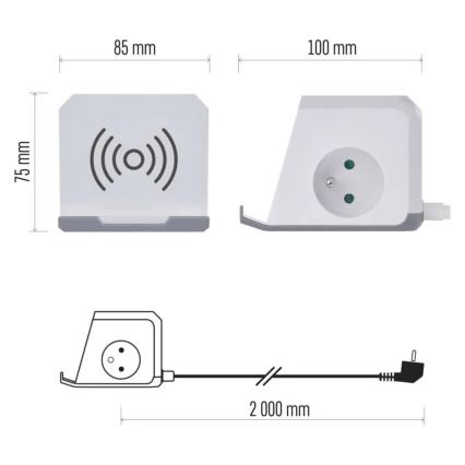 Jatkojohto kuutio langattomalla latauksella QI 2Z +2xUSB-A+1xUSB-C 2m valkoinen