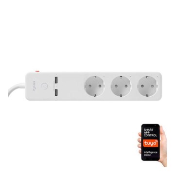 Jatkojohto SMART kytkimellä 1,5m + 2xUSB/Wi-Fi Tuya SCHUKO