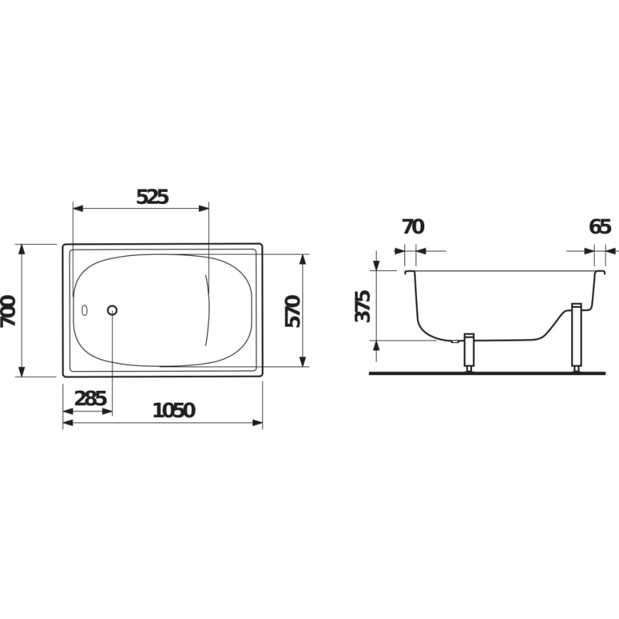 JIKA H2340000000001 - RIGA istuva kylpyamme 105x70 teräs/valkoinen