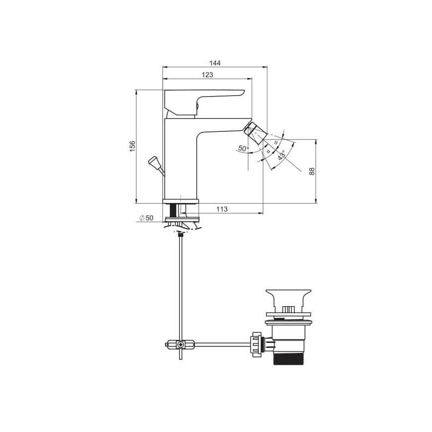 JIKA H3412H10041101 - PONTA bidet hanakulma 15,6 cm kiiltävä kromi