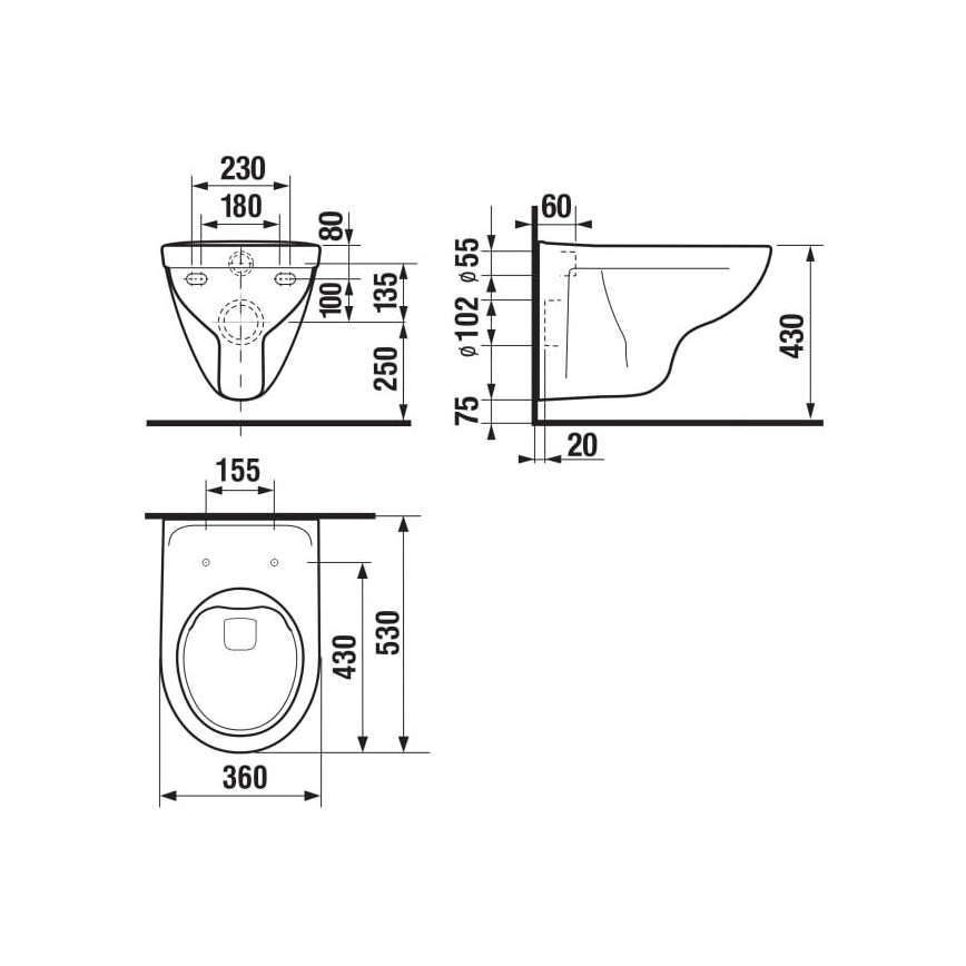 JIKA H8213840000001 - Seinään kiinnitettävä WC LYRA, keramiikka/valkoinen