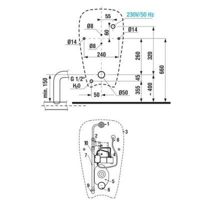 JIKA H8430700004901 - Pisuaari anturilla GOLEM 230V sisäinen sisääntulo, takapoisto keramiikka/valkoinen