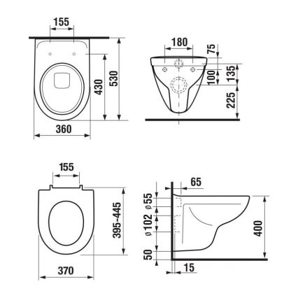 JIKA H8663800000001 - Seinään asennettava WC LYRA keramiikka/valkoinen + WC-istuimen kansi SoftClose LYRA duroplasti/valkoinen