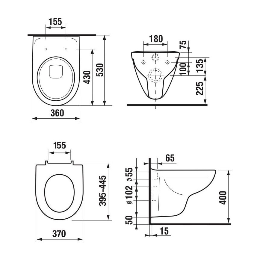 JIKA H8663800000001 - Seinään asennettava WC LYRA keramiikka/valkoinen + WC-istuimen kansi SoftClose LYRA duroplasti/valkoinen