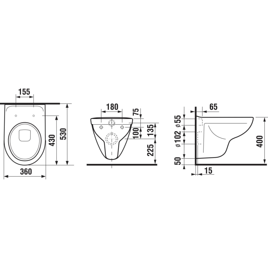 JIKA H8663810000001- Seinään asennettava WC-istuin LYRA, keramiikka/valkoinen + WC-istuinkansi LYRA, duroplasti/valkoinen