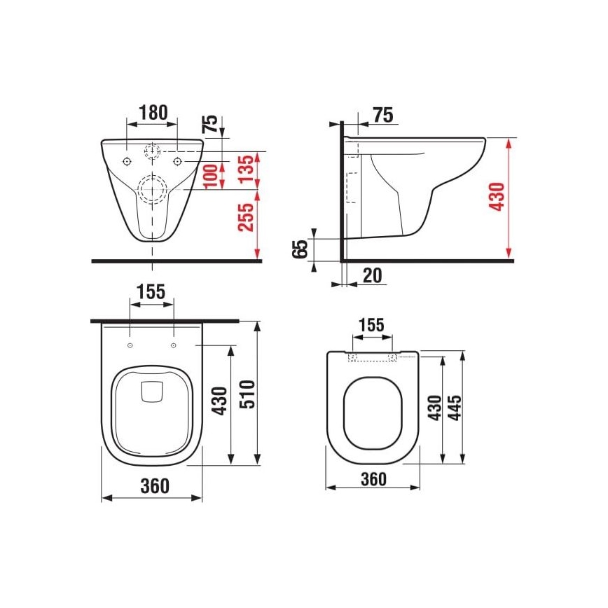 JIKA H8666140000001 - Seinään kiinnitettävä WC-istuin DEEP, keramiikka/valkoinen + Istuinkansi SoftClose DEEP, duroplastinen/valkoinen