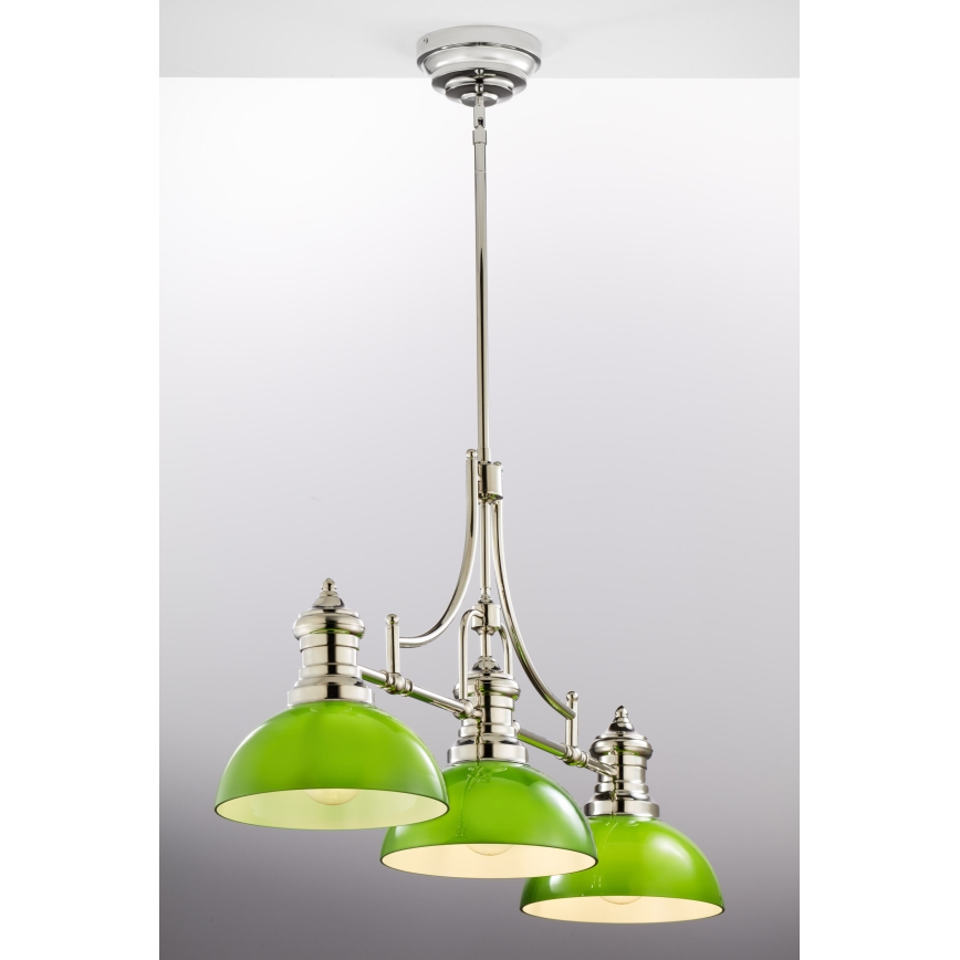 Jupiter 2072 - PLATINO kattovalaisin varrella, 3xE27/15W/230V, vihreä/kiiltävä kromi
