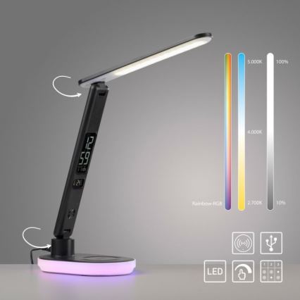 JUST LIGHT. 11018-18 - LED RGBW himmennettävä kosketusohjattu pöytälamppu langattomalla latauksella TINA LED/4W/230V musta