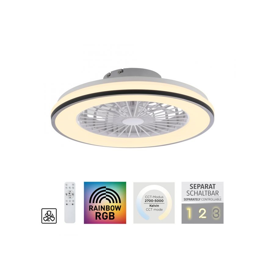 JUST LIGHT. 14447-18 - LED RGBW himmennettävä kattotuuletin valolla LENO LED/44W/230V 3000-6500K halkaisija 48,6 cm valkoinen + kaukosäädin
