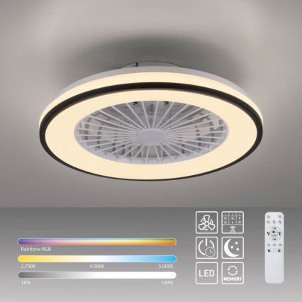 JUST LIGHT. 14447-18 - LED RGBW himmennettävä kattotuuletin valolla LENO LED/44W/230V 3000-6500K halkaisija 48,6 cm valkoinen + kaukosäädin