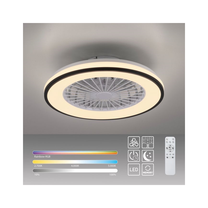 JUST LIGHT. 14447-18 - LED RGBW himmennettävä kattotuuletin valolla LENO LED/44W/230V 3000-6500K halkaisija 48,6 cm valkoinen + kaukosäädin