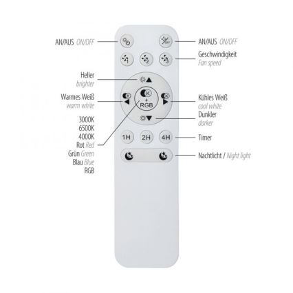 JUST LIGHT. 14447-18 - LED RGBW himmennettävä kattotuuletin valolla LENO LED/44W/230V 3000-6500K halkaisija 48,6 cm valkoinen + kaukosäädin
