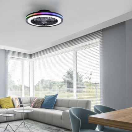 JUST LIGHT. 14649-18 - LED RGBW himmennettävä kattotuuletin valolla BRANDON LED/36W/230V 2700-5000K halkaisija 46,5 cm musta + kaukosäädin