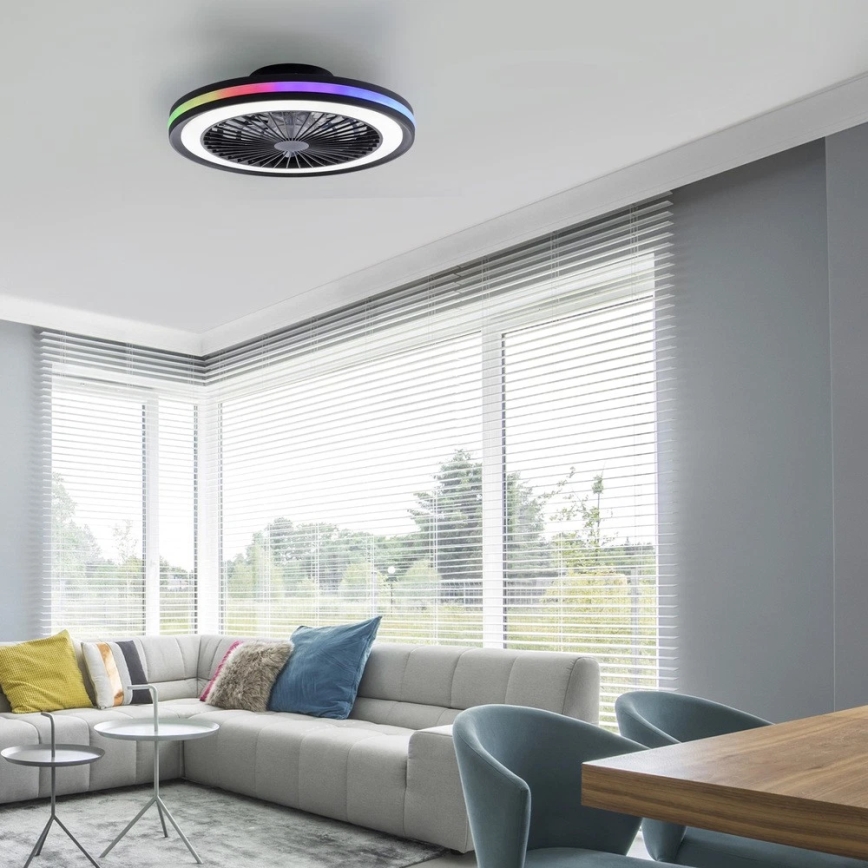 JUST LIGHT. 14649-18 - LED RGBW himmennettävä kattotuuletin valolla BRANDON LED/36W/230V 2700-5000K halkaisija 46,5 cm musta + kaukosäädin