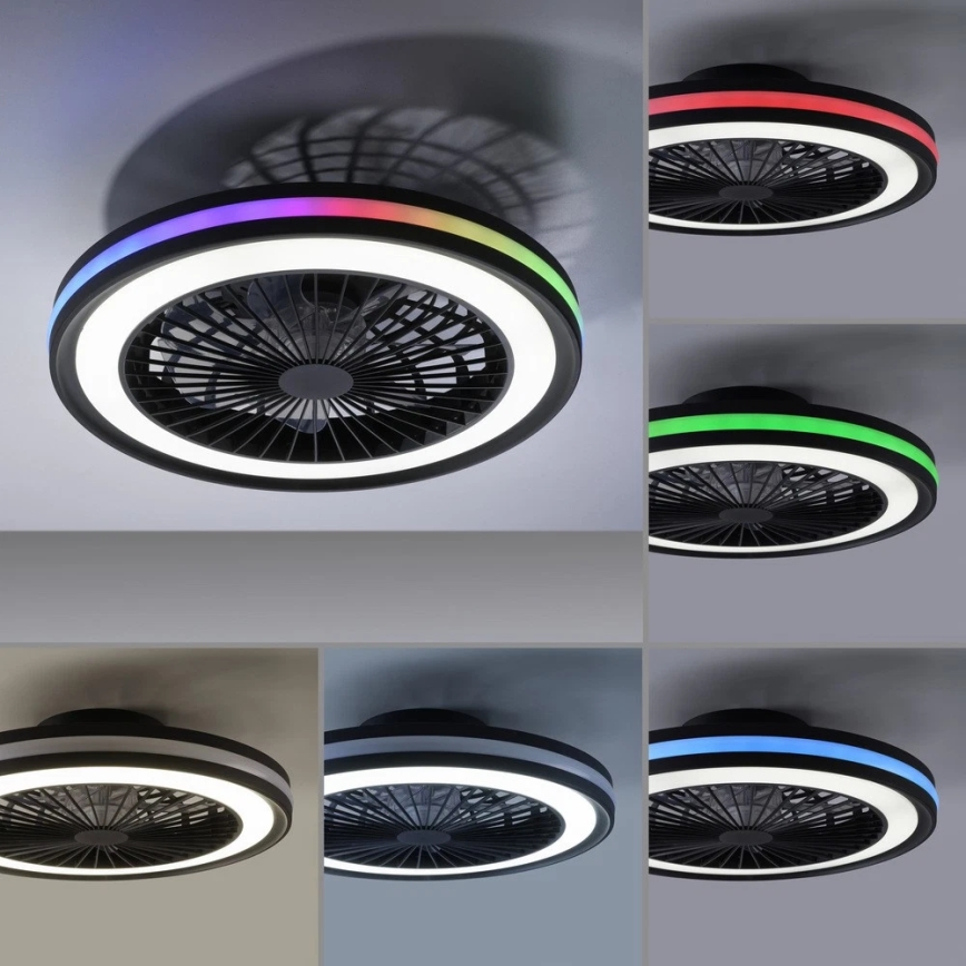JUST LIGHT. 14649-18 - LED RGBW himmennettävä kattotuuletin valolla BRANDON LED/36W/230V 2700-5000K halkaisija 46,5 cm musta + kaukosäädin