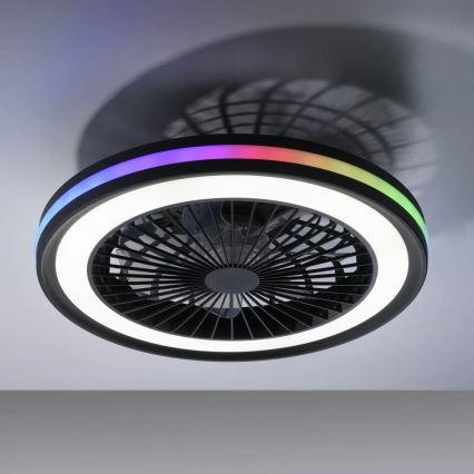JUST LIGHT. 14649-18 - LED RGBW himmennettävä kattotuuletin valolla BRANDON LED/36W/230V 2700-5000K halkaisija 46,5 cm musta + kaukosäädin