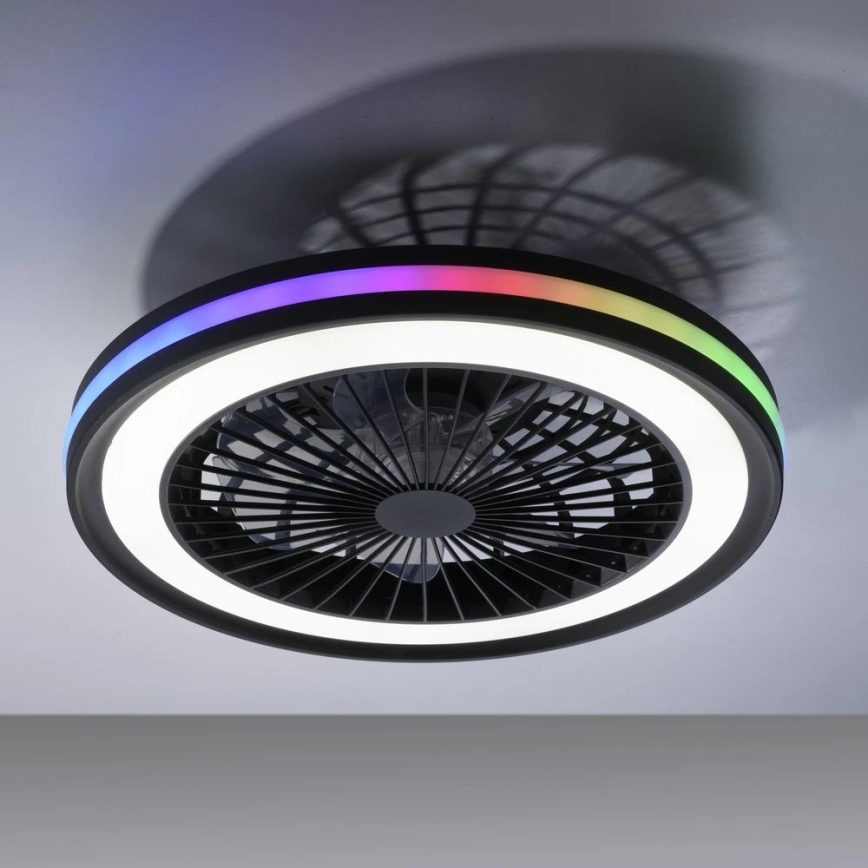 JUST LIGHT. 14649-18 - LED RGBW himmennettävä kattotuuletin valolla BRANDON LED/36W/230V 2700-5000K halkaisija 46,5 cm musta + kaukosäädin