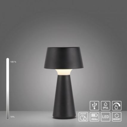 JUST LIGHT. 19260-18 - LED Himmennettävä kosketus ulko lamppu ABERA LED/3W/3,7V 2000 mAh USB IP54 musta