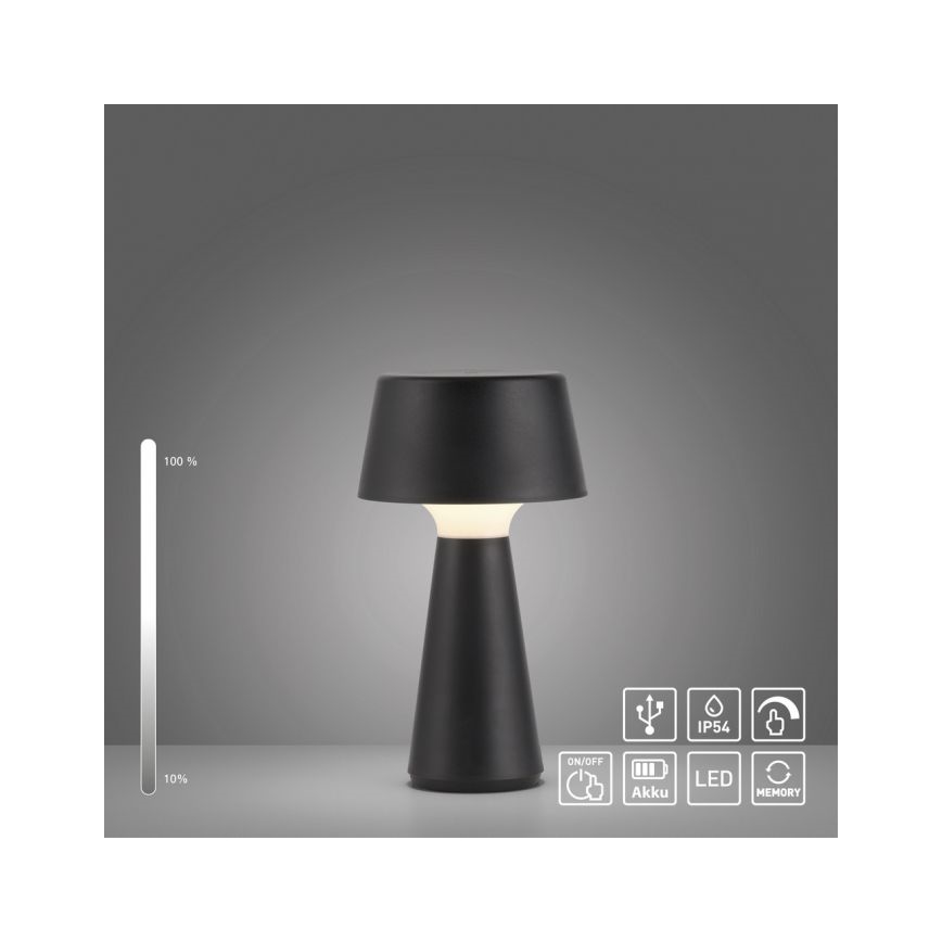 JUST LIGHT. 19260-18 - LED Himmennettävä kosketus ulko lamppu ABERA LED/3W/3,7V 2000 mAh USB IP54 musta