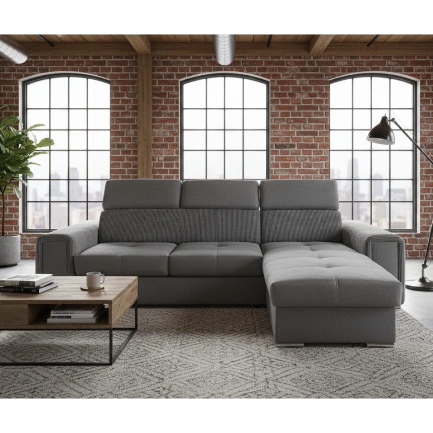 Käännettävä L-muotoinen vuodesohva säilytystilalla SALVADA, tummanharmaa