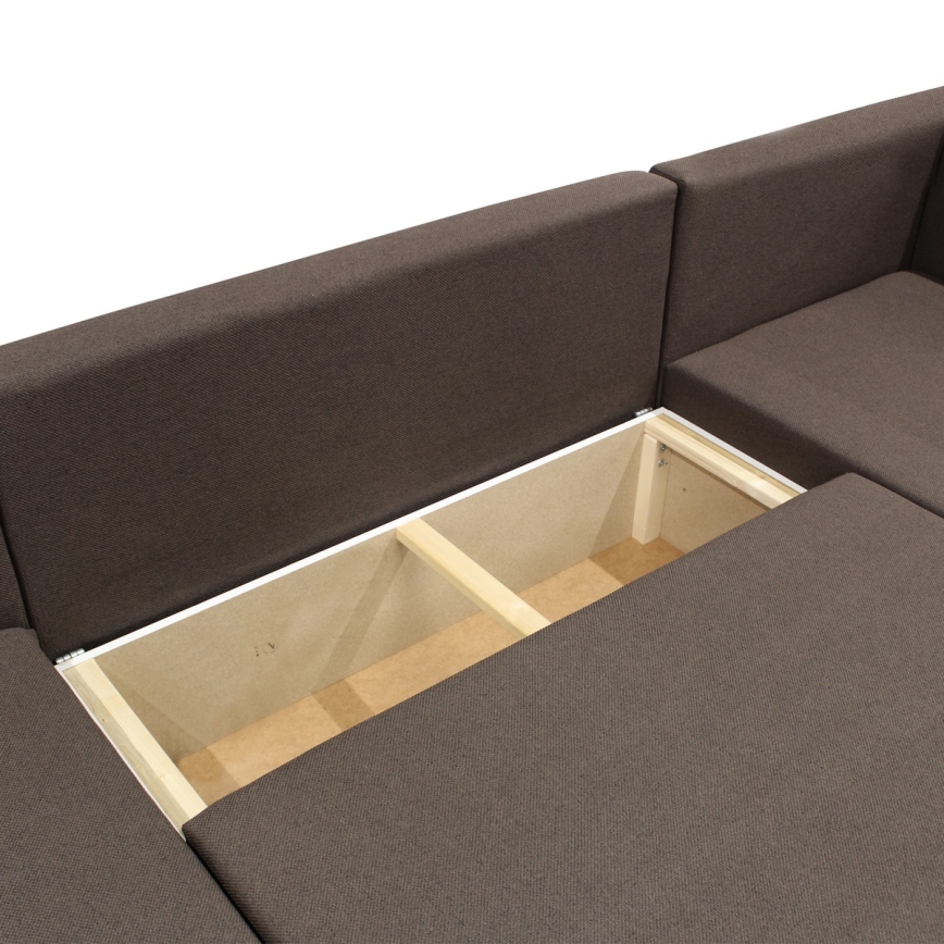 SEYA U-mallinen monikäyttöinen avattava kulmasohva säilytystilalla, ruskea