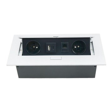 Kääntyvä pistorasiakisko 2x 230V + USB-A 3,1A + USB-C 15,5W + RJ45 230V