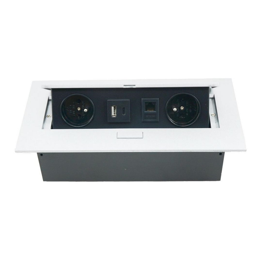 Kääntyvä pistorasiakisko 2x 230V + USB-A 3,1A + USB-C 15,5W + RJ45 230V