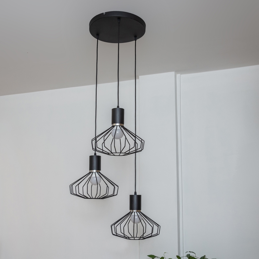 Kaapelikiinnitteinen riippuvalaisin SOLANO 3xE27/15W/230V musta/kiiltävä kromi